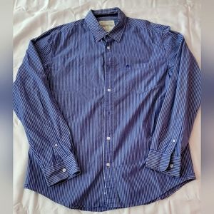 Aeropostale Blue and White Striped Long Sleeve Button Down Shirt